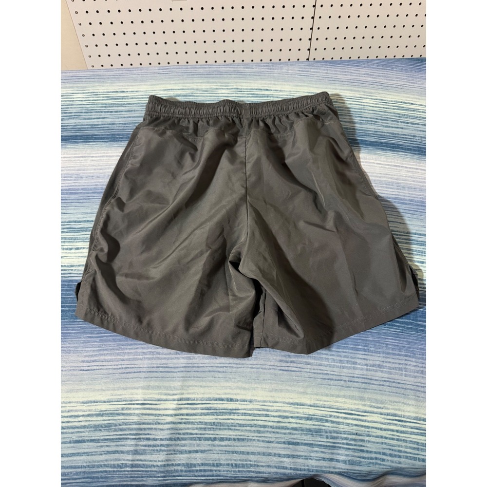 Adidas Mens Athletic Shorts Dark Gray Yellow Logo Elastic Waist Pockets Gym L - Picture 4 of 4
